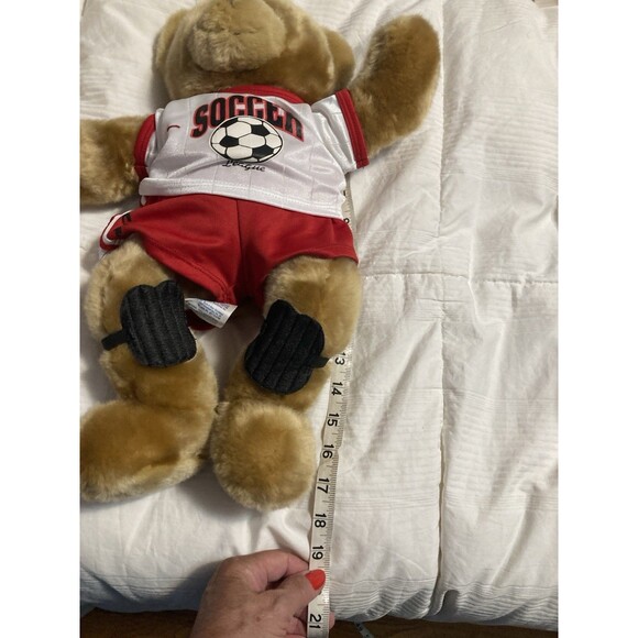 Build A Bear Plush Stuffed Brown Teddy Bear Soccer Shirt Shorts Shin Guards Red - Picture 11 of 11